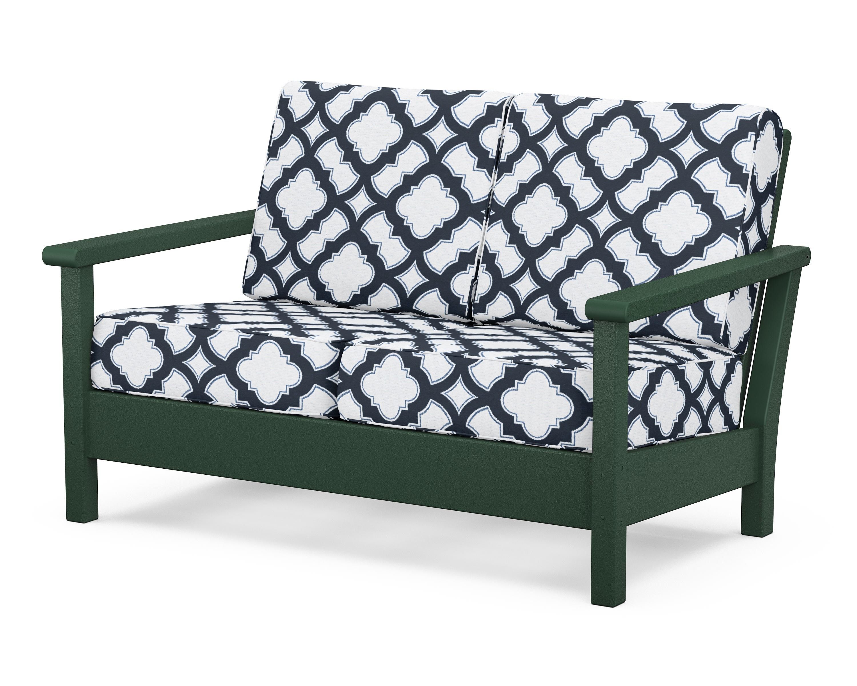 POLYWOOD® Harbour Deep Seating Loveseat in Green / Trellis Marine Indigo