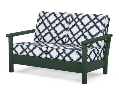 POLYWOOD® Harbour Deep Seating Loveseat in Green / Trellis Marine Indigo