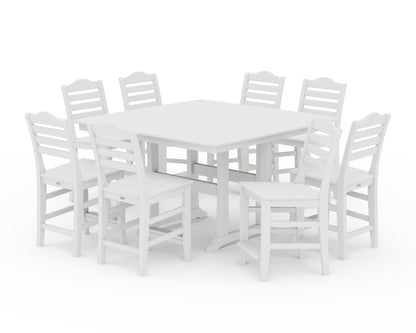 Draper James™ by  POLYWOOD® Savannah Side Chair 9-Piece Square Counter Set with Trestle Legs in White