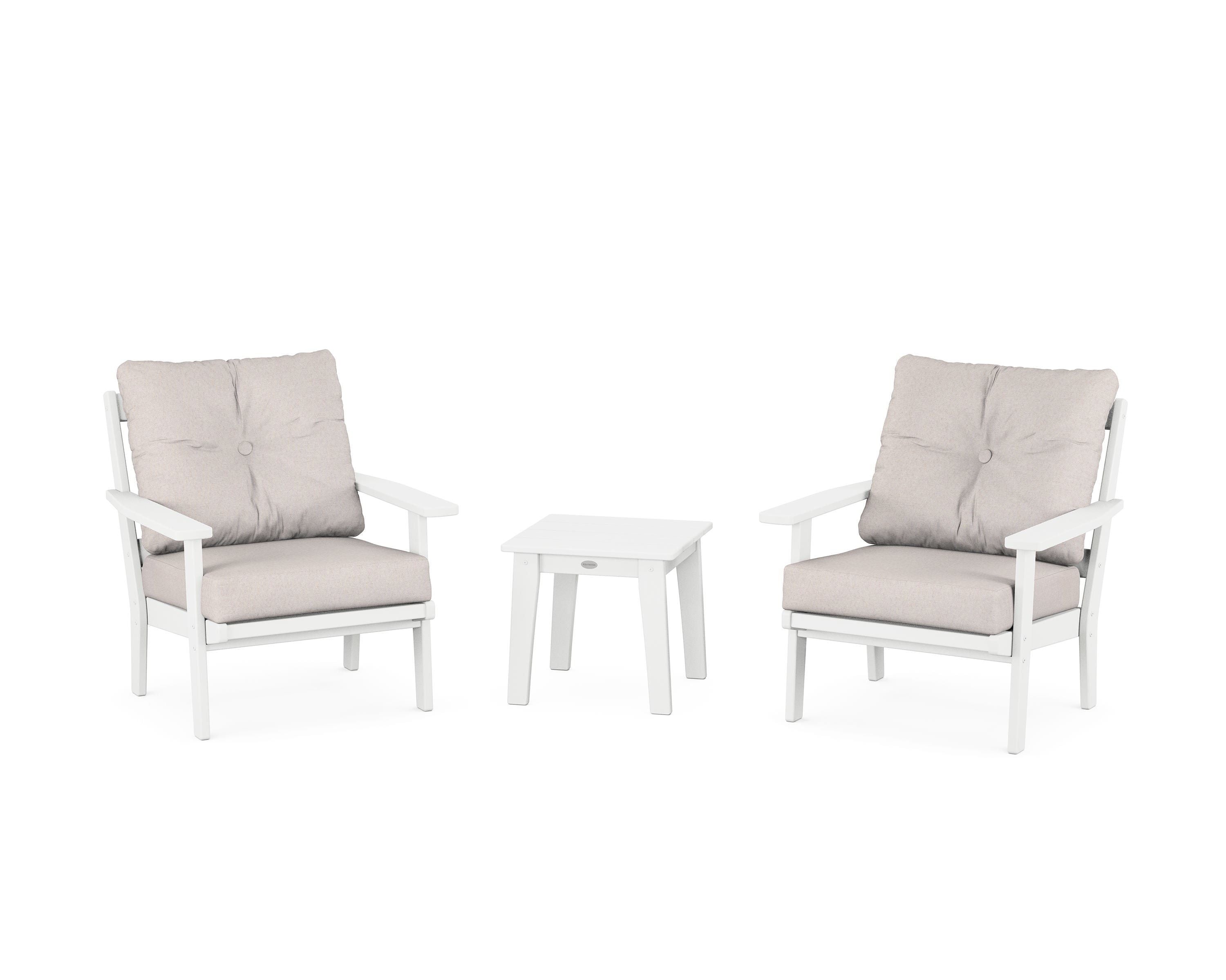 POLYWOOD® Prairie 3-Piece Deep Seating Set in White / Dune Burlap