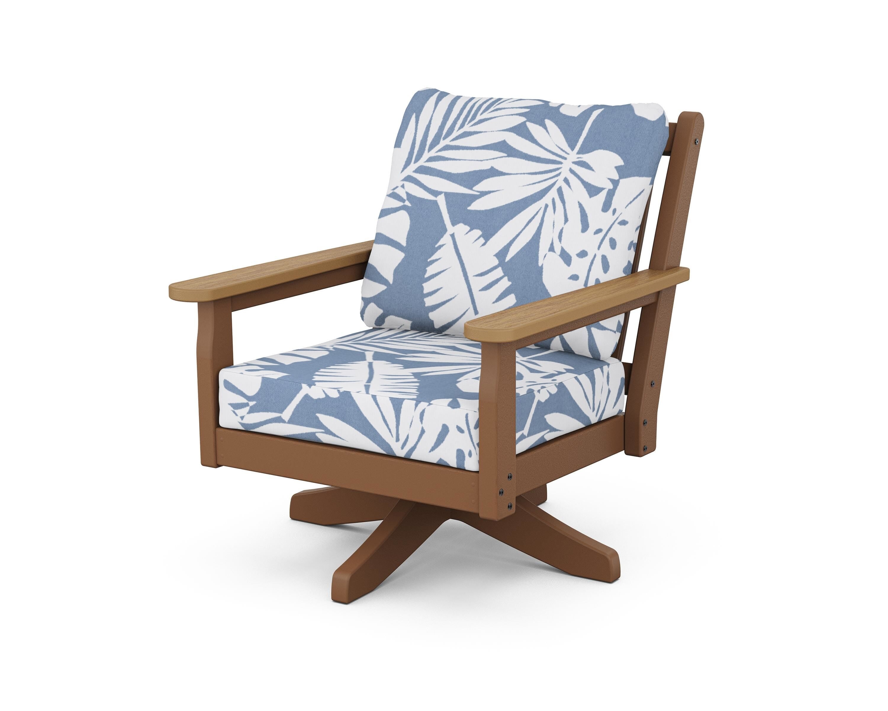 POLYWOOD® Chippendale Deep Seating Swivel Chair in Teak / Natural / Leaf Sky Blue