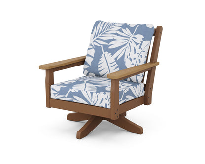 POLYWOOD® Chippendale Deep Seating Swivel Chair in Teak / Natural / Leaf Sky Blue