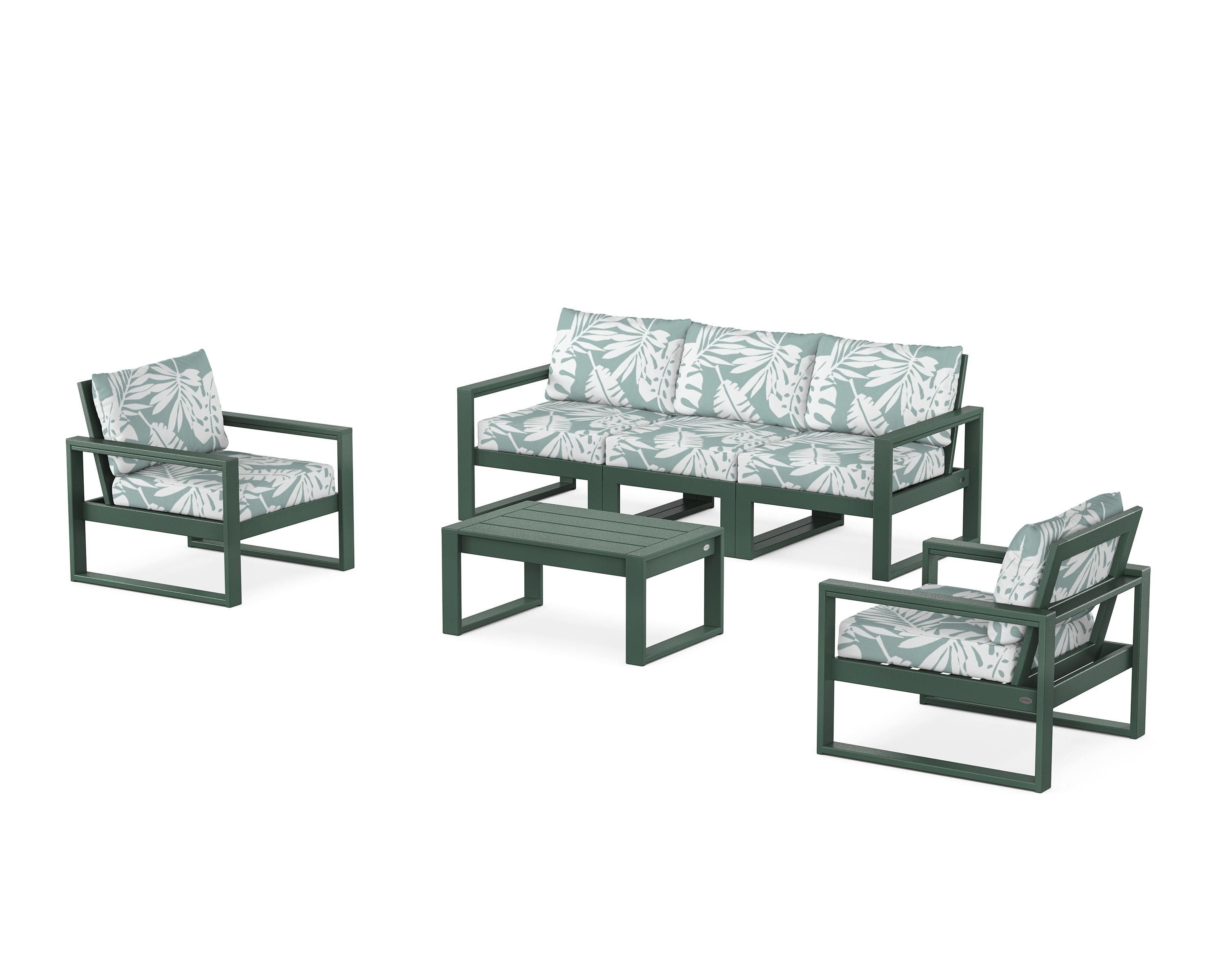 POLYWOOD® EDGE Sectional 4-Piece Deep Seating Set with Sofa in Green / Leaf Glacier Spa