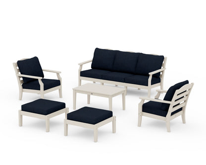 Draper James™ by  POLYWOOD® Savannah 6-Piece Lounge Sofa Set in Sand / Marine Indigo