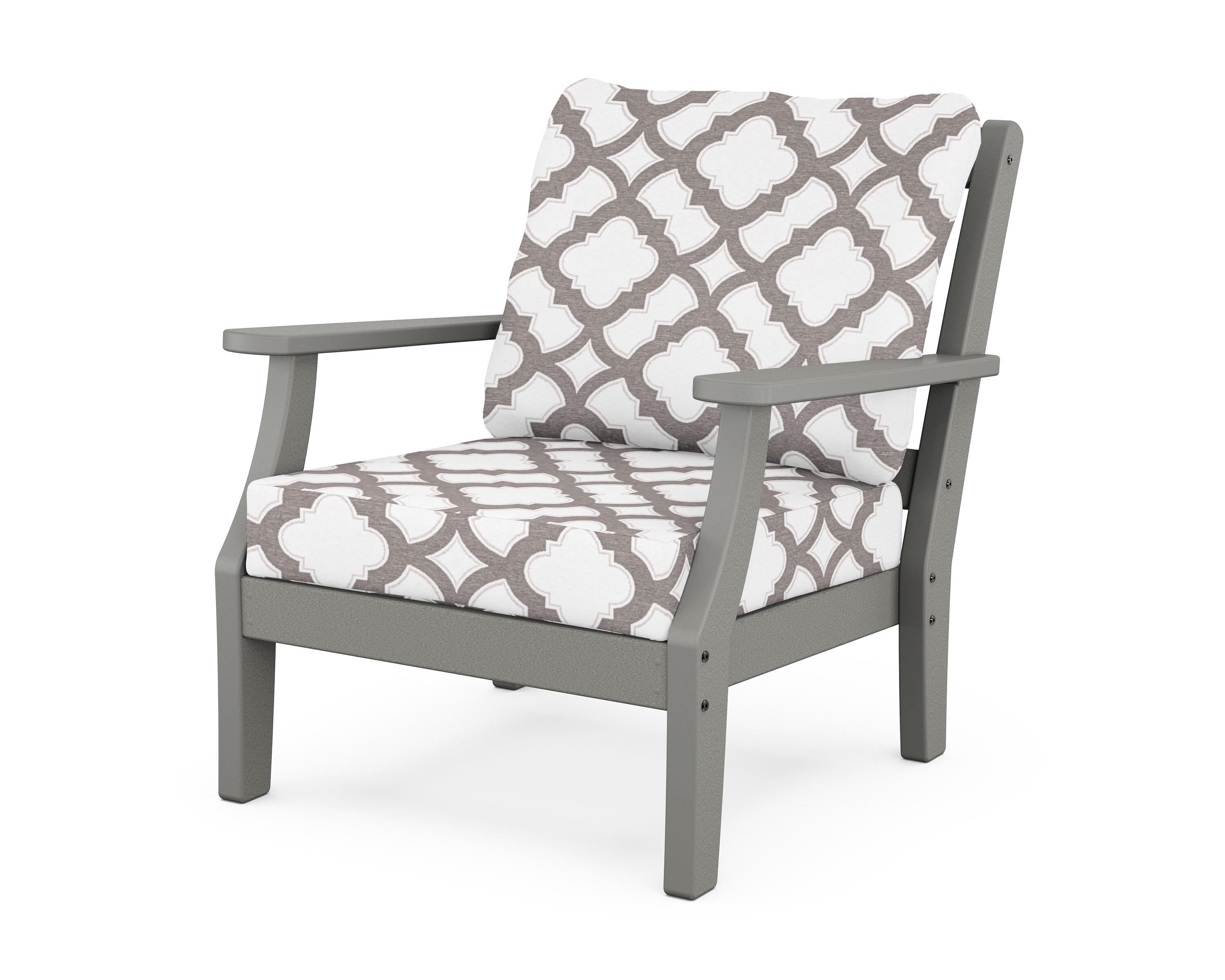 Martha Stewart by POLYWOOD® Chinoiserie Deep Seating Chair in Slate Grey / Trellis Grey Mist