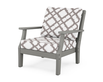 Martha Stewart by POLYWOOD® Chinoiserie Deep Seating Chair in Slate Grey / Trellis Grey Mist
