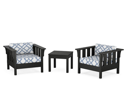 Martha Stewart by POLYWOOD® Acadia 3-Piece Deep Seating Set in Black / Trellis Sky Blue