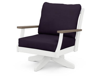 POLYWOOD® Braxton Deep Seating Swivel Chair in White / Kona / Navy Linen