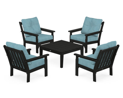 POLYWOOD® Vineyard 5-Piece Deep Seating Conversation Set in Black / Lattice Sky Blue