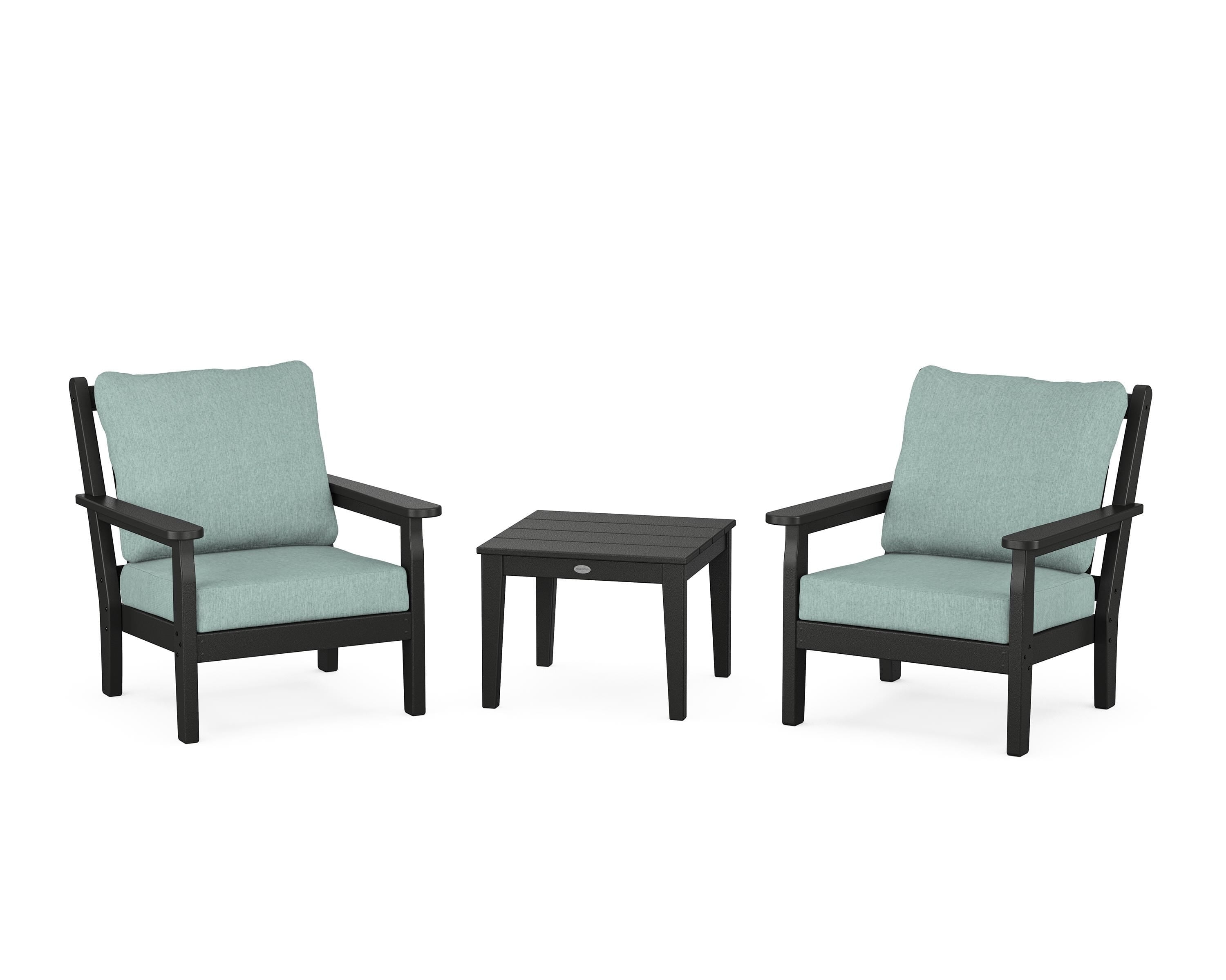POLYWOOD® Chippendale 3-Piece Deep Seating Set in Black / Glacier Spa