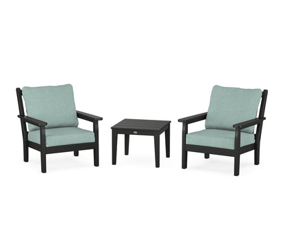 POLYWOOD® Chippendale 3-Piece Deep Seating Set in Black / Glacier Spa