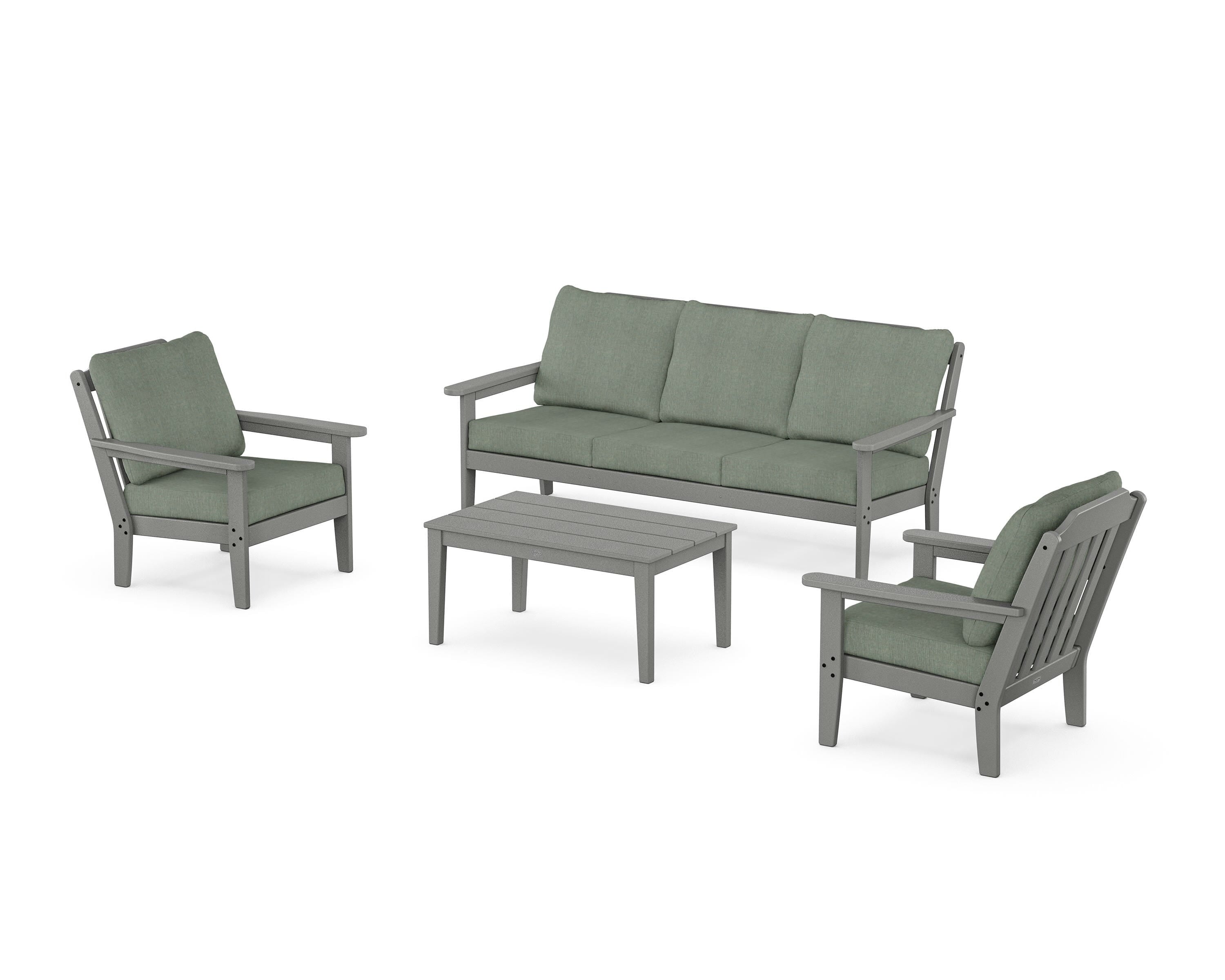 Country Living Cottage 4-Piece Deep Seating Set with Sofa in Slate Grey / Cast Sage