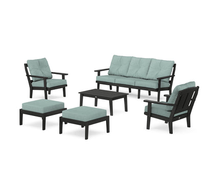 POLYWOOD® Mission 6-Piece Lounge Sofa Set in Black / Glacier Spa
