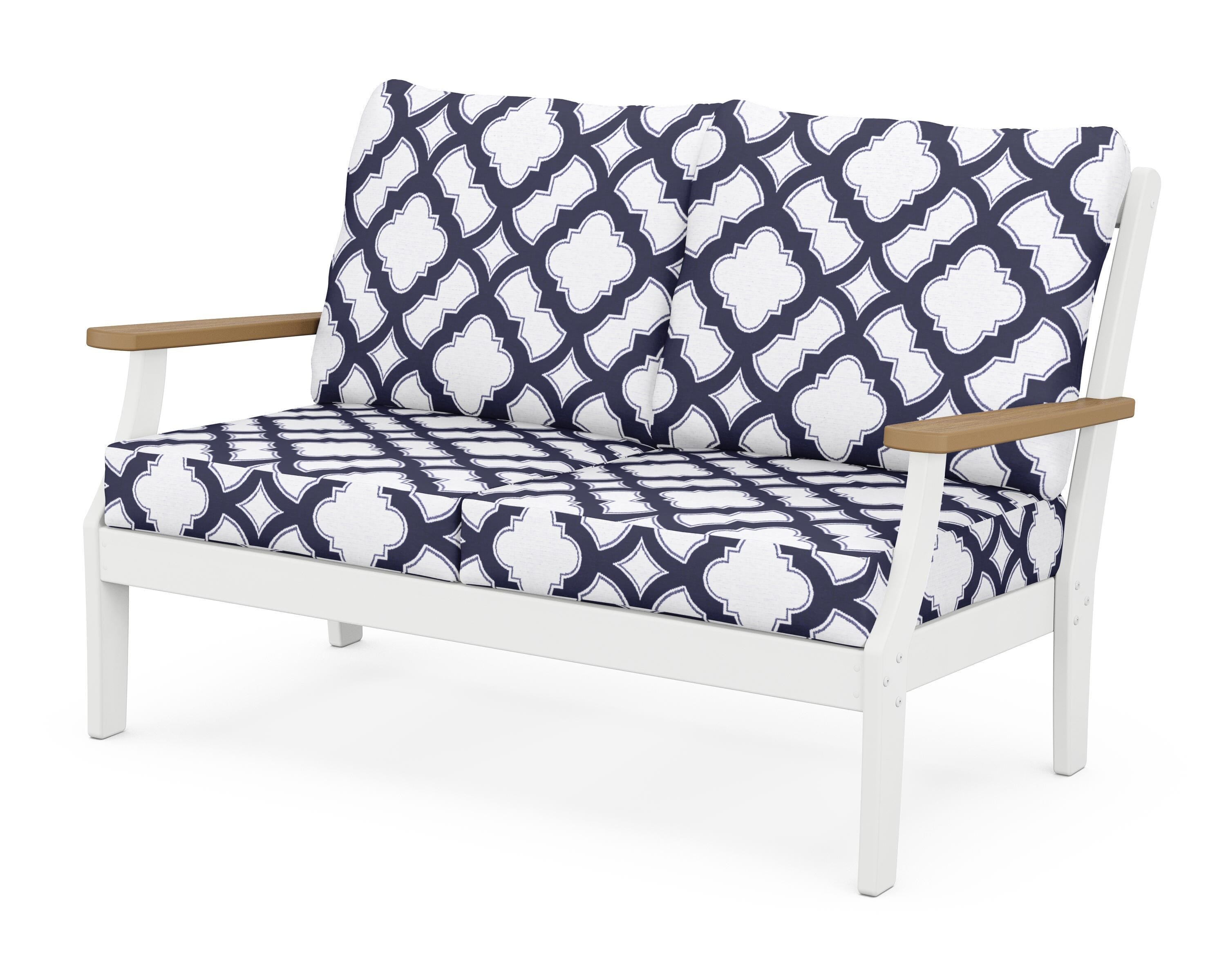 POLYWOOD® Braxton Deep Seating Loveseat in White / Natural / Trellis Navy