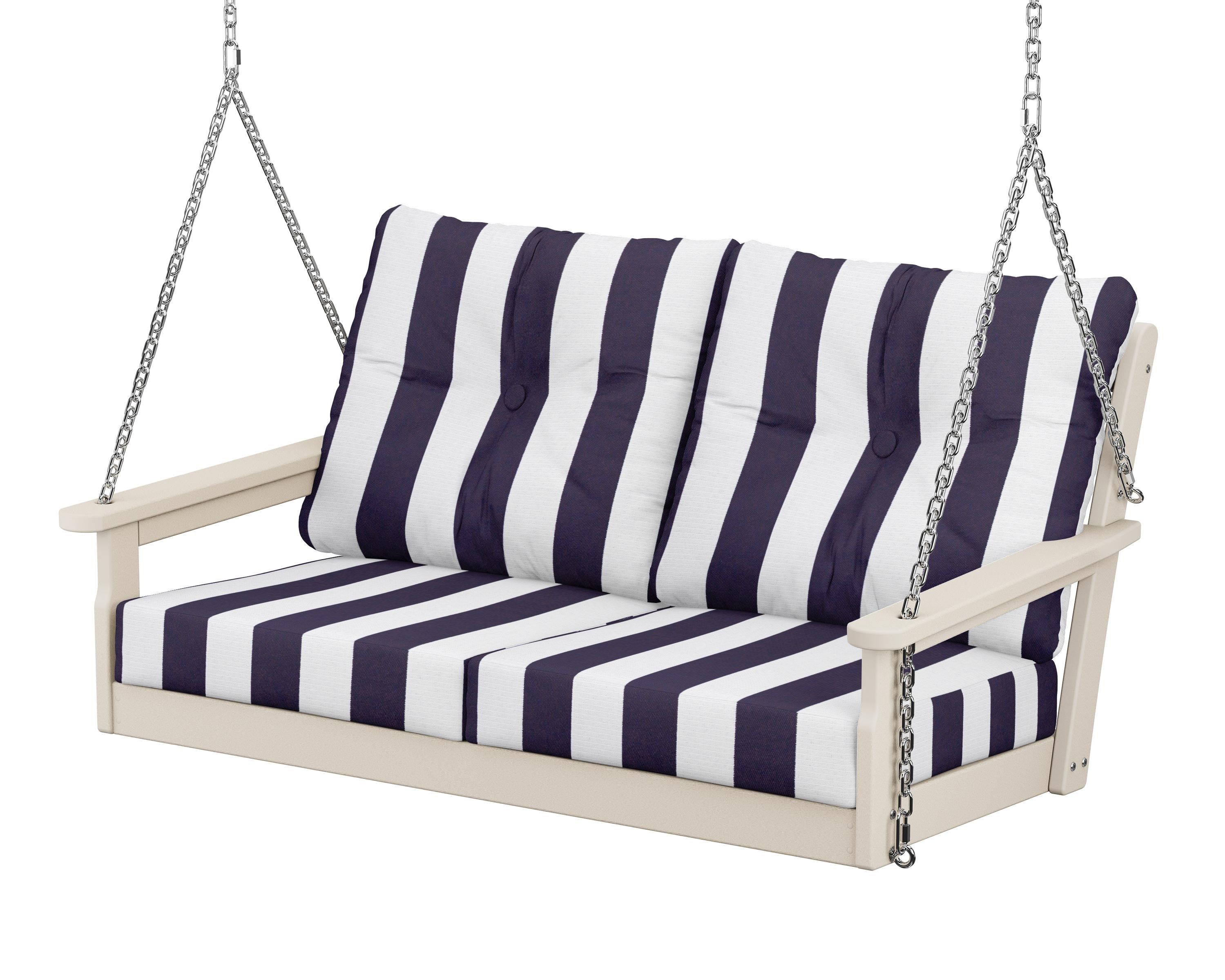 POLYWOOD® Vineyard Deep Seating Swing in Sand / Cabana Stripe Navy