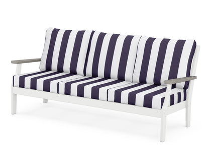 POLYWOOD® Braxton Deep Seating Sofa in White / Driftwood / Cabana Stripe Navy
