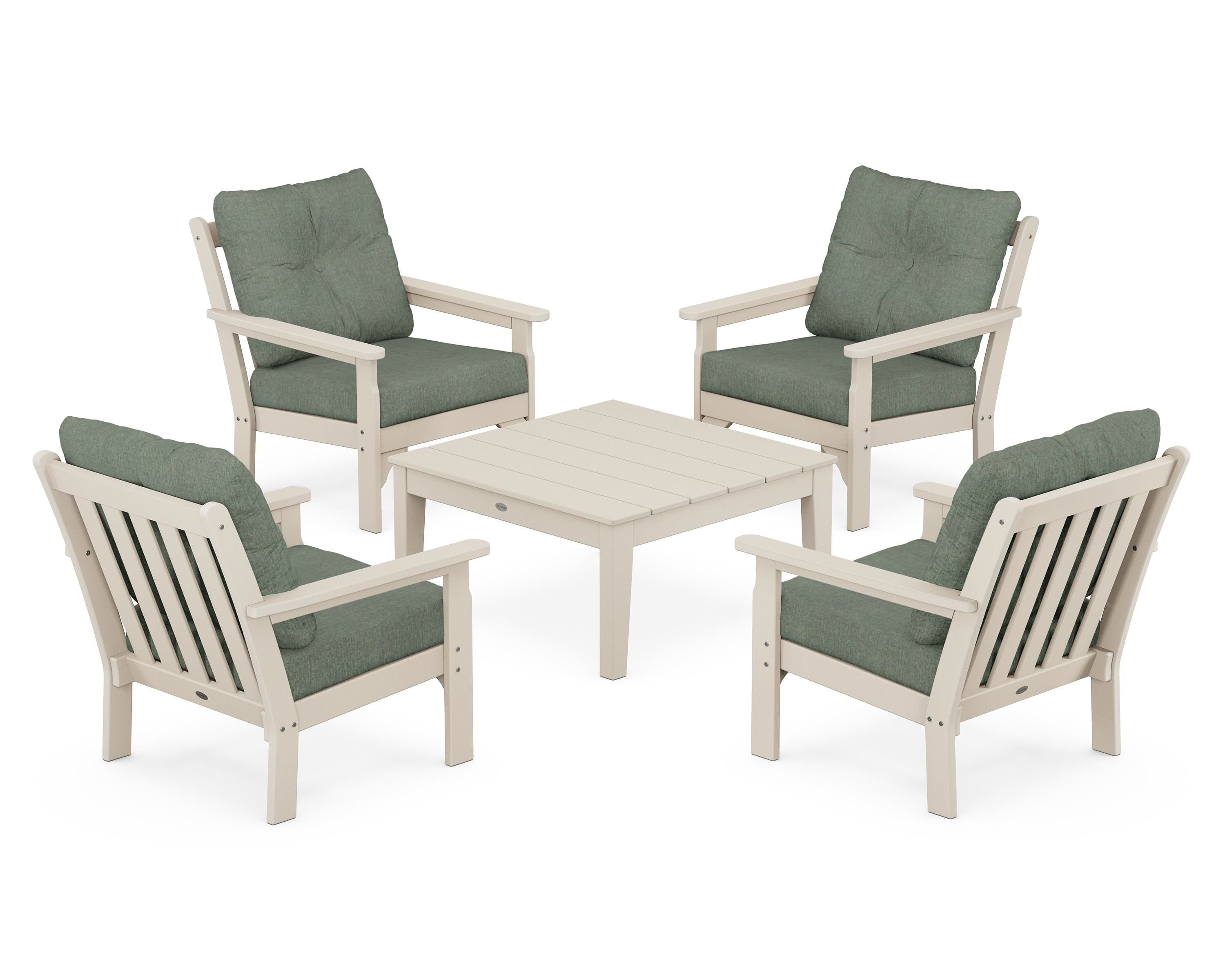 POLYWOOD® Vineyard 5-Piece Deep Seating Conversation Set in Sand / Cast Sage
