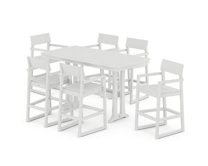 POLYWOOD® EDGE Arm Chair 7-Piece Bar Set with Trestle Legs in White