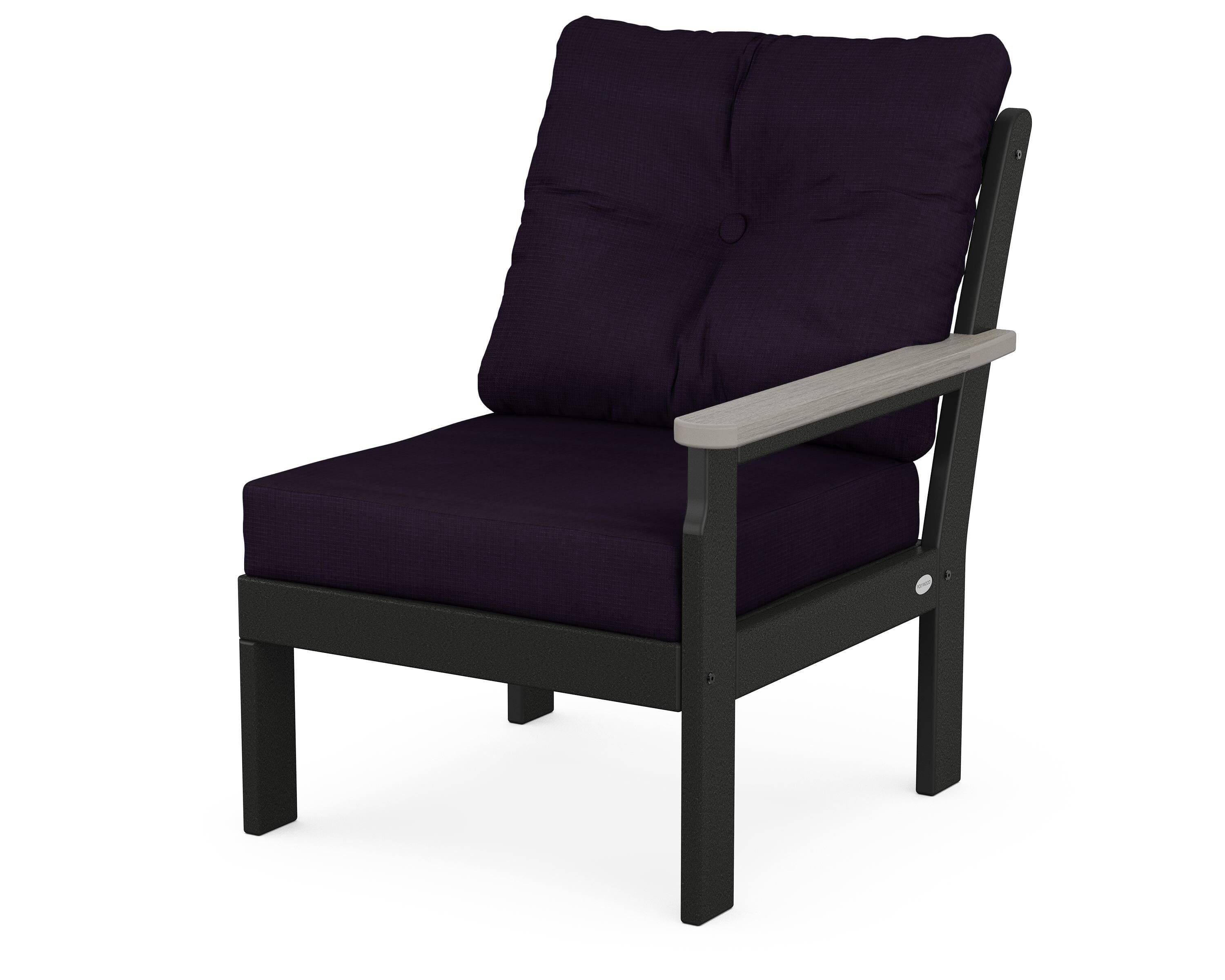 POLYWOOD® Vineyard Modular Right Arm Chair in Black / Driftwood / Navy Linen