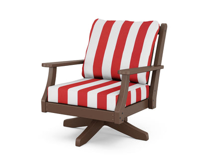 Country Living Wovendale Deep Seating Swivel Chair in Mahogany / Cabana Stripe Crimson