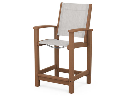 POLYWOOD® Coastal Counter Chair in Teak / Parchment Sling