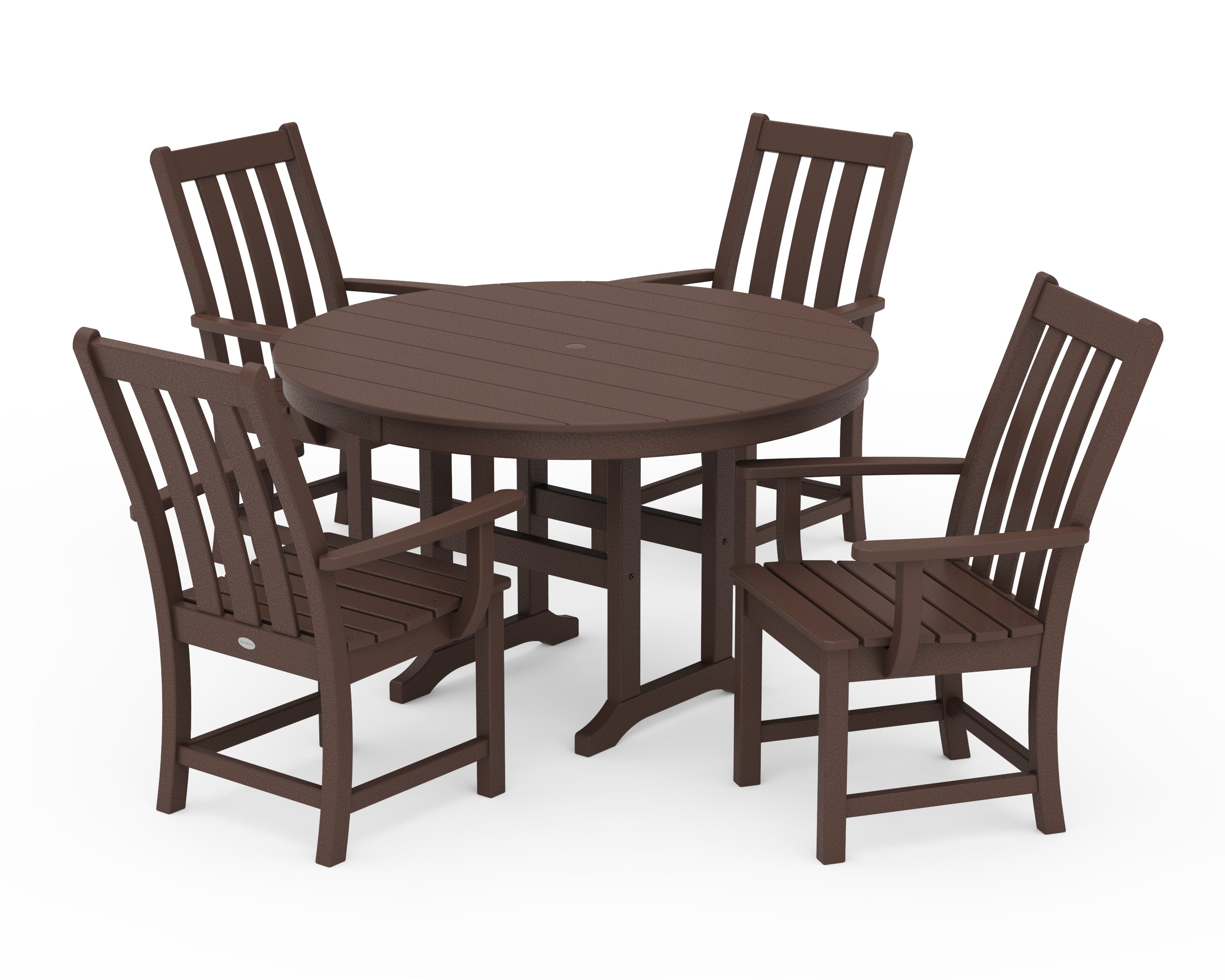 POLYWOOD® Vineyard 5-Piece Round Farmhouse Dining Set in Mahogany