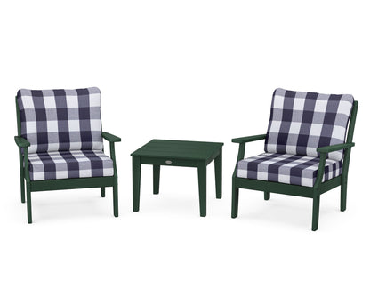 POLYWOOD® Braxton 3-Piece Deep Seating Set in Green / Buffalo Plaid Navy
