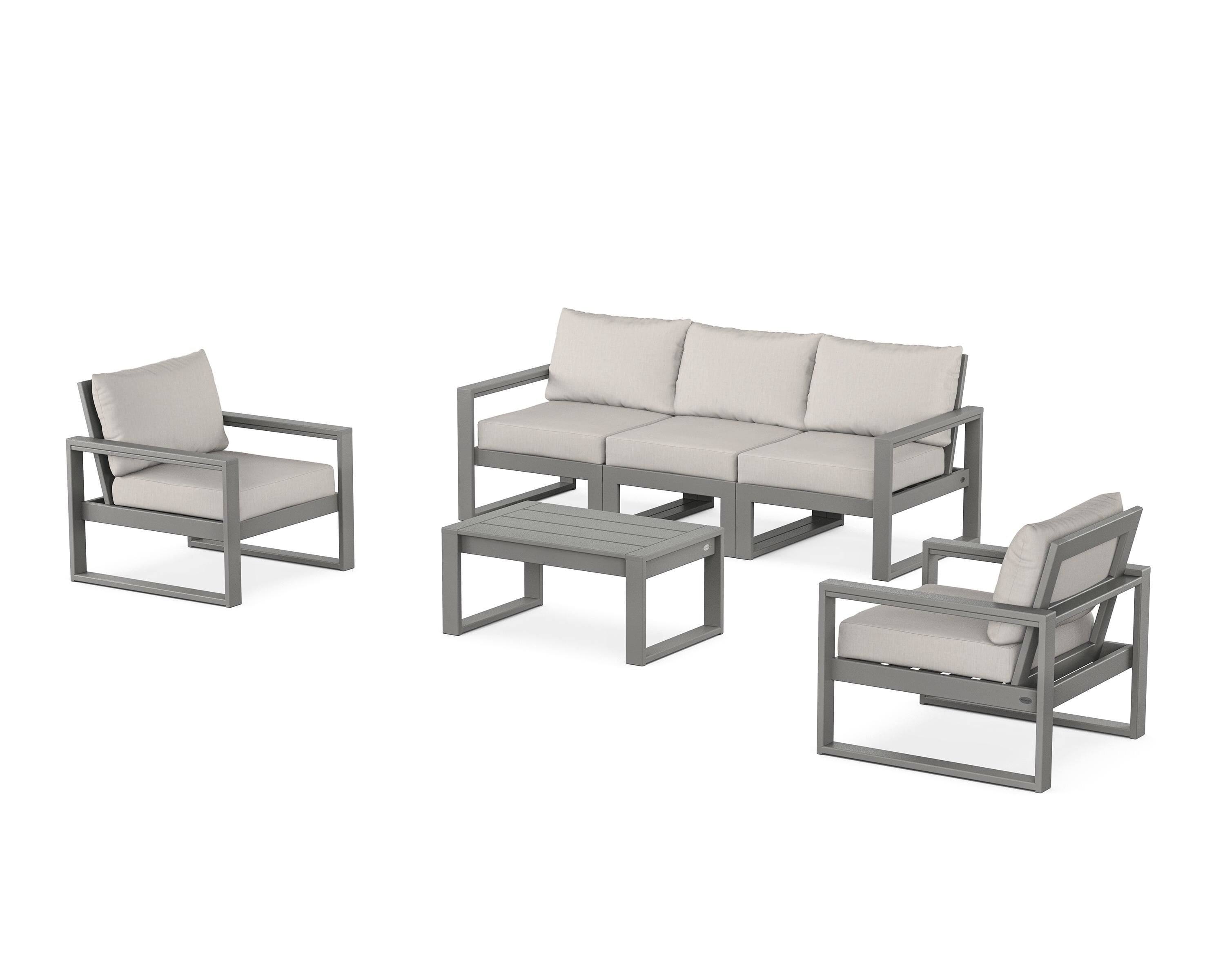 POLYWOOD® EDGE Sectional 4-Piece Deep Seating Set with Sofa in Slate Grey / Cast Ash