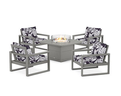 POLYWOOD® EDGE Sectional 5-Piece Deep Seating Set with Fire Pit Table in Slate Grey / Leaf Navy