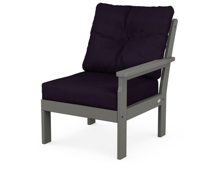 POLYWOOD® Vineyard Modular Right Arm Chair in Slate Grey / Navy Linen