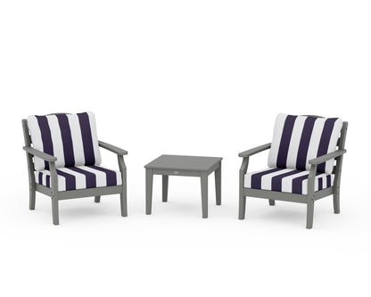 Draper James™ by  POLYWOOD® Savannah 3-Piece Deep Seating Set in Slate Grey / Cabana Stripe Navy