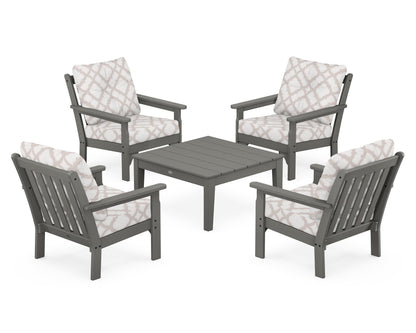 POLYWOOD® Vineyard 5-Piece Deep Seating Conversation Set in Slate Grey / Trellis Dune Burlap