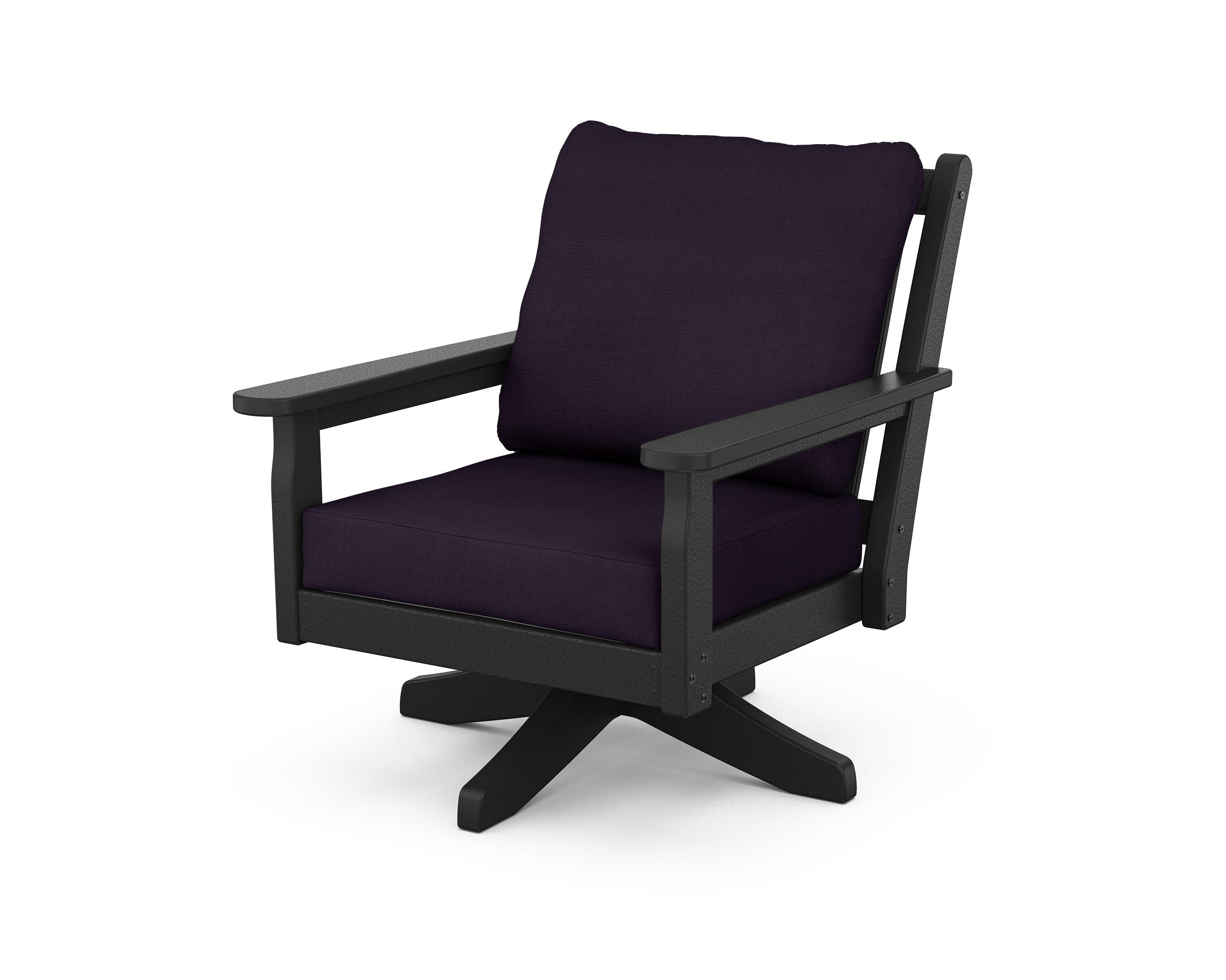 POLYWOOD® Chippendale Deep Seating Swivel Chair in Black / Navy Linen
