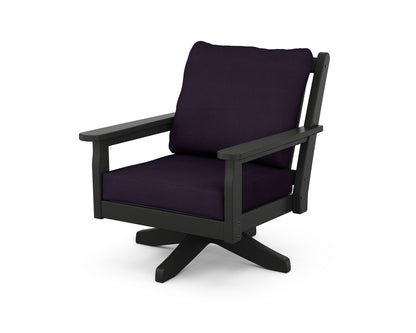 POLYWOOD® Chippendale Deep Seating Swivel Chair in Black / Navy Linen