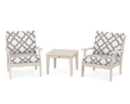 POLYWOOD® Braxton 3-Piece Deep Seating Set in Sand / Trellis Grey Mist