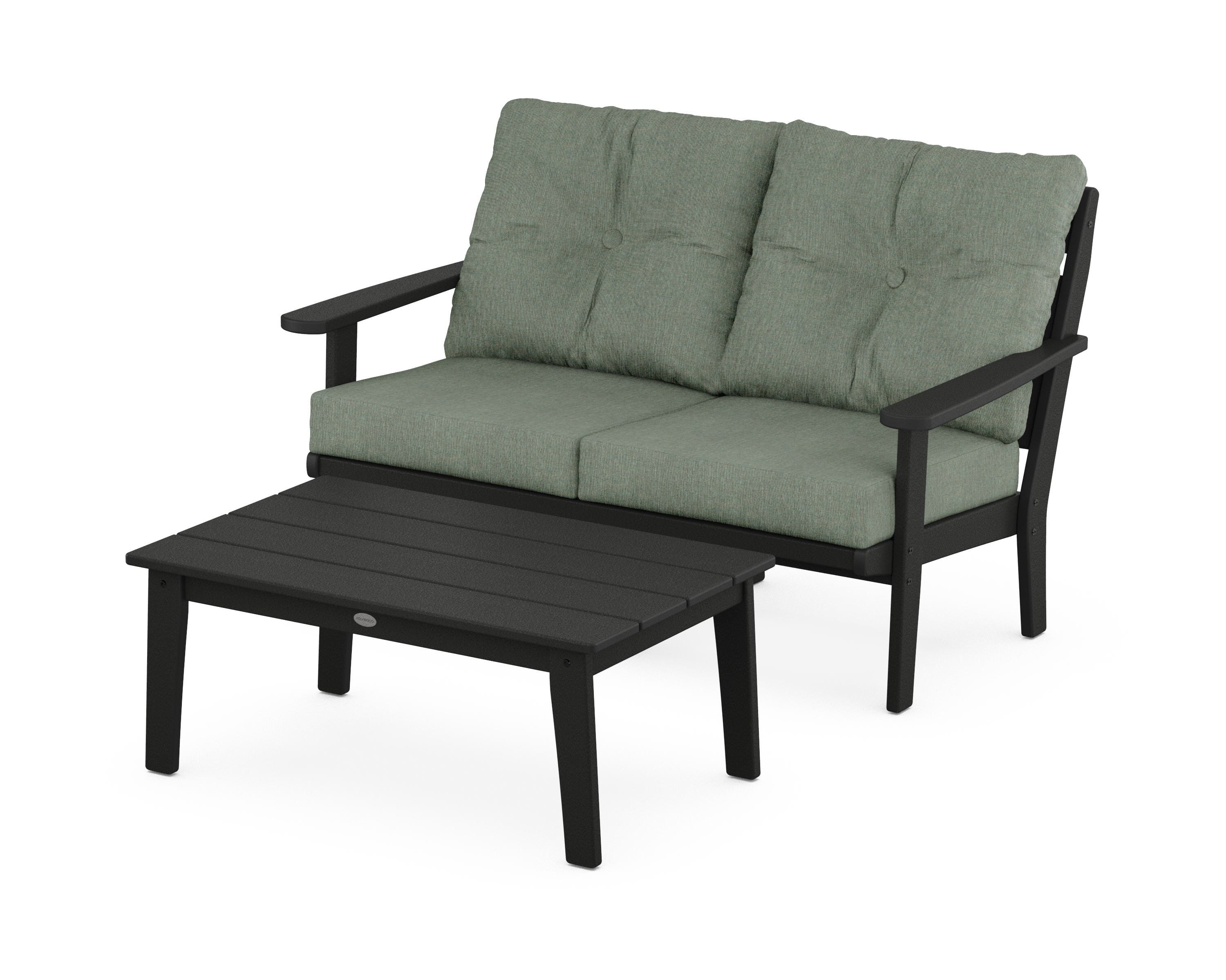 POLYWOOD® Lakeside 2-Piece Lounge Loveseat Set in Black / Cast Sage