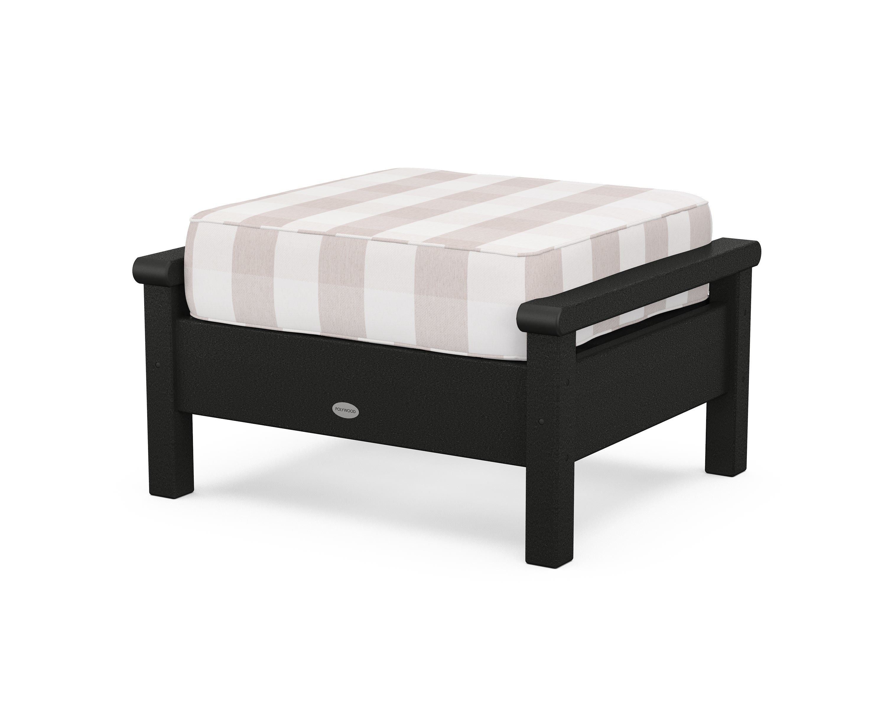 POLYWOOD® Harbour Deep Seating Ottoman in Black / Buffalo Plaid Dune Burlap