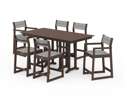 POLYWOOD® EDGE Sling 7-Piece Farmhouse Counter Set in Mahogany / Metallic Sling