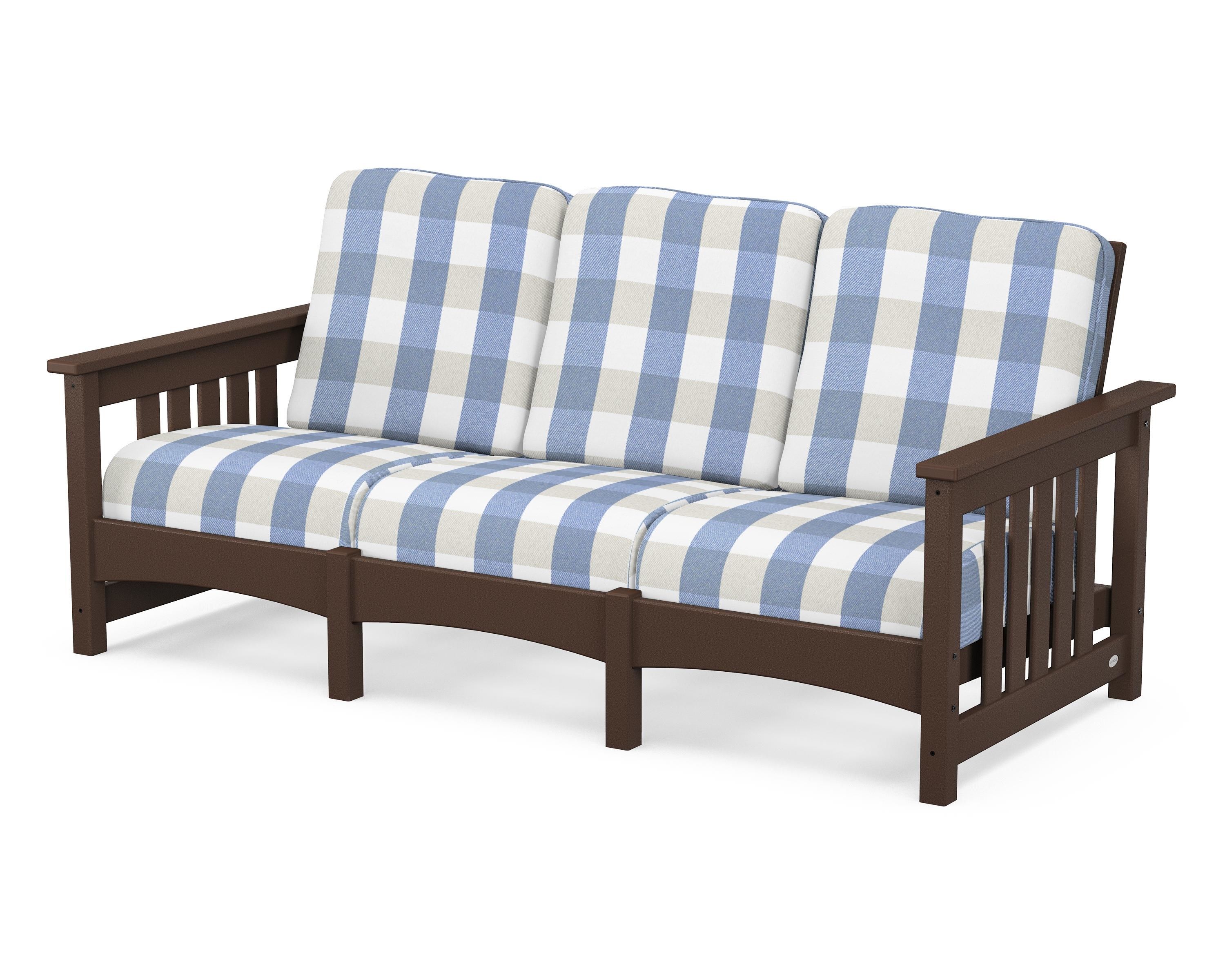 POLYWOOD® Club Mission Sofa in Mahogany / Buffalo Plaid Sky Blue
