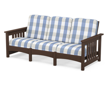 POLYWOOD® Club Mission Sofa in Mahogany / Buffalo Plaid Sky Blue