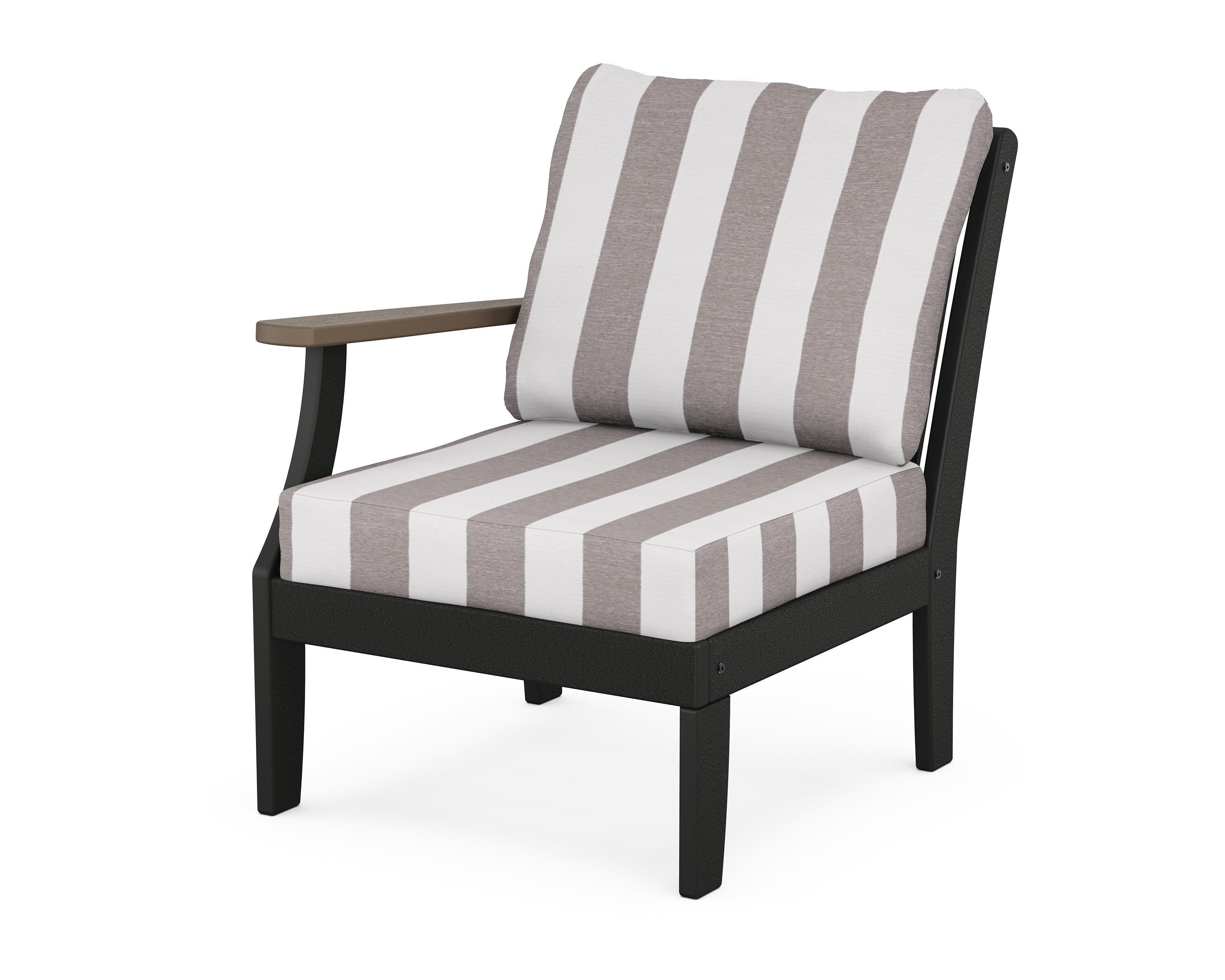 POLYWOOD® Braxton Modular Left Arm Chair in Black / Kona / Cabana Stripe Grey Mist