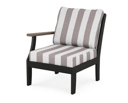 POLYWOOD® Braxton Modular Left Arm Chair in Black / Kona / Cabana Stripe Grey Mist