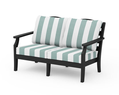 Draper James™ by  POLYWOOD® Savannah Deep Seating Loveseat in Black / Cabana Stripe Glacier Spa