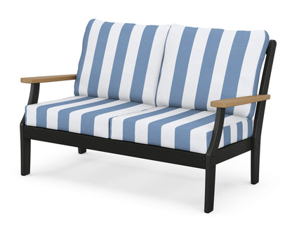 POLYWOOD® Braxton Deep Seating Loveseat in Black / Natural / Cabana Stripe Sky Blue