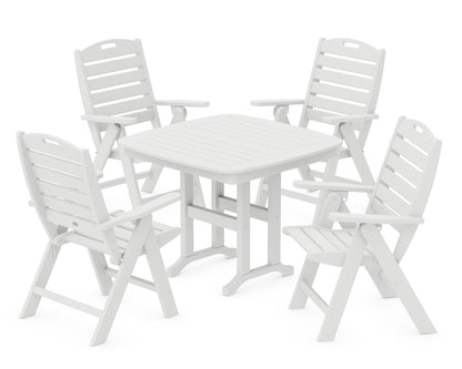 POLYWOOD® Nautical Folding Highback Chair 5-Piece Dining Set in White