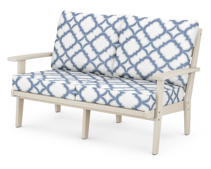 POLYWOOD® Grant Park Deep Seating Loveseat in Sand / Trellis Sky Blue