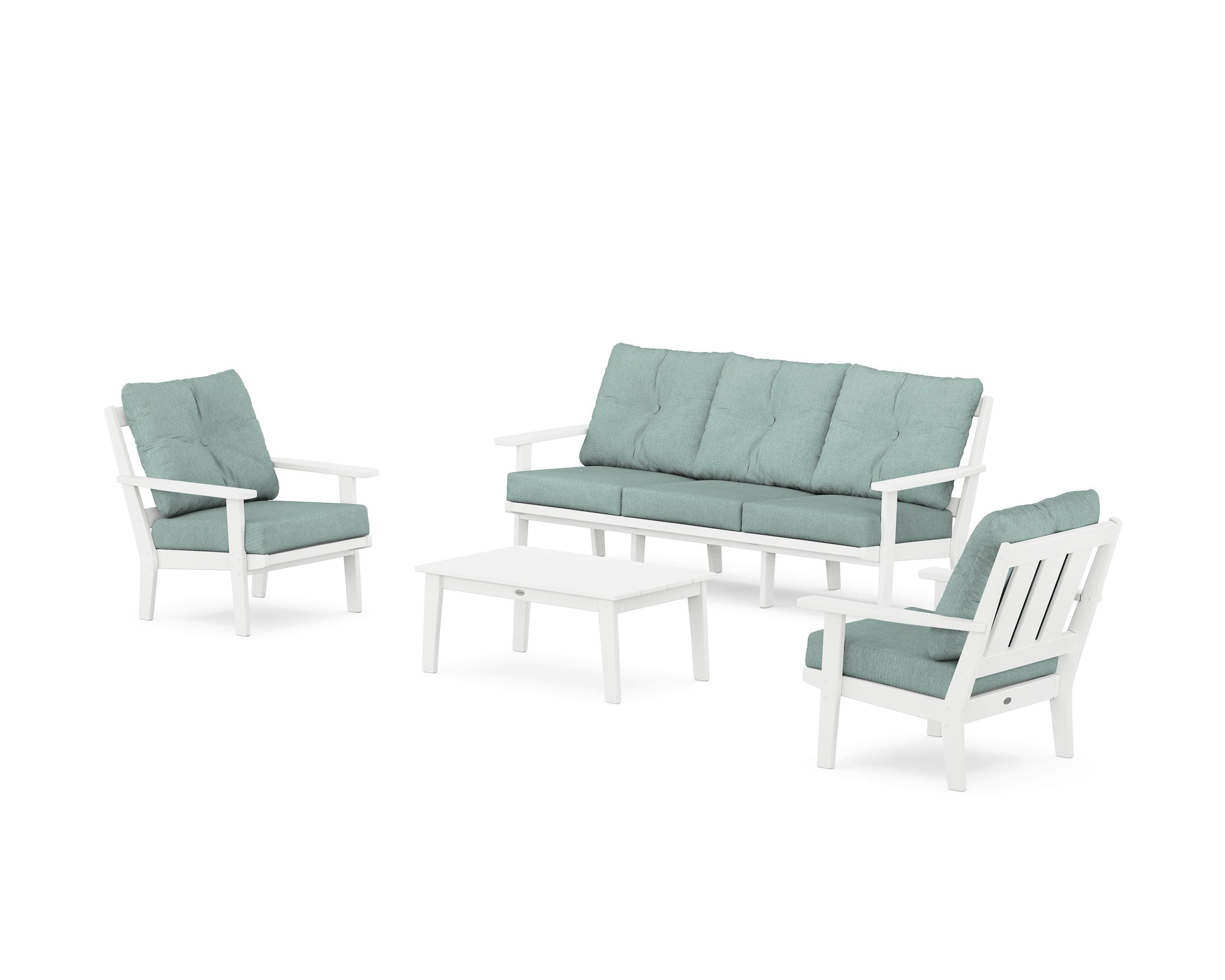POLYWOOD® Oxford 4-Piece Deep Seating Set with Sofa in White / Glacier Spa