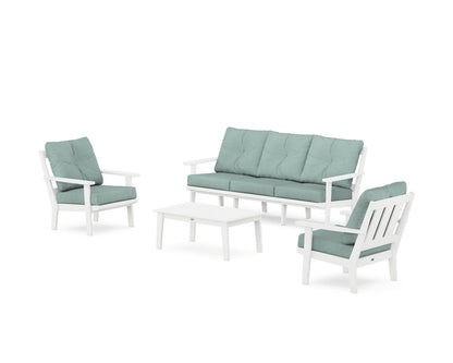 POLYWOOD® Oxford 4-Piece Deep Seating Set with Sofa in White / Glacier Spa