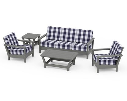 POLYWOOD® Harbour 5-Piece Deep Seating Set in Slate Grey / Buffalo Plaid Navy