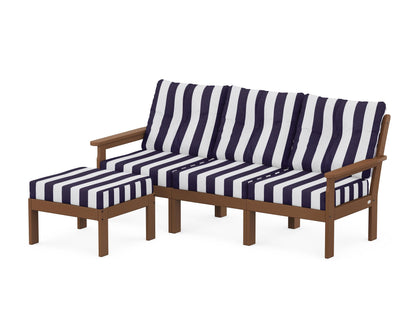 POLYWOOD® Vineyard 4-Piece Sectional with Ottoman in Teak / Cabana Stripe Navy
